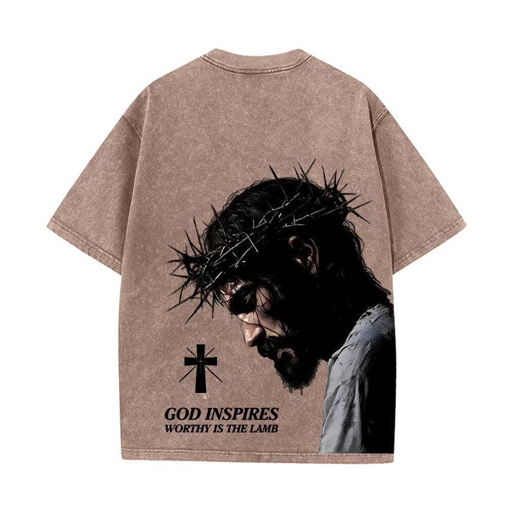 Christianartworkshop T-shirt unisexe délavé « Jésus plein de foi avec couronne d'épines » - image 13