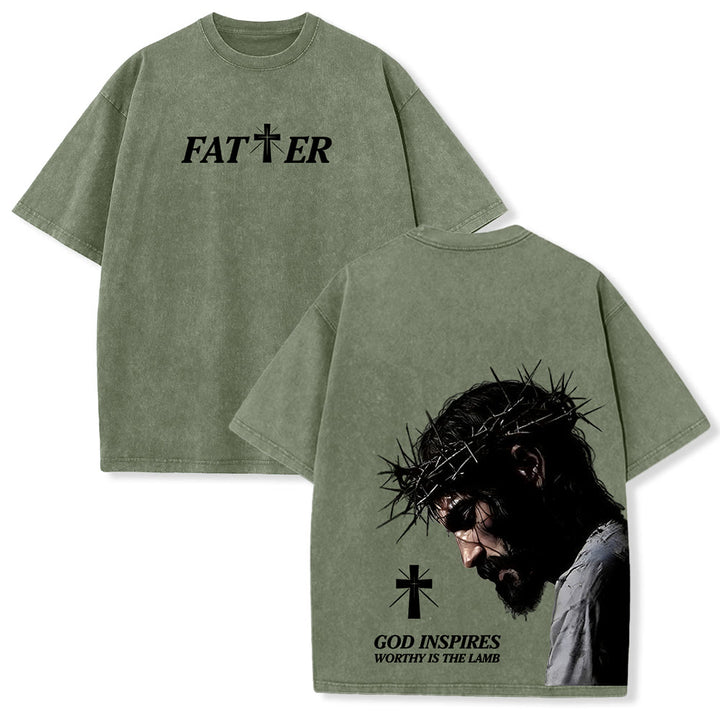Christianartworkshop T-shirt unisexe délavé « Jésus plein de foi avec couronne d'épines » - Vert armée - 5XL - image 9