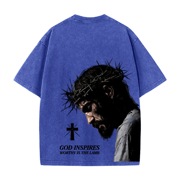 Christianartworkshop T-shirt unisexe délavé « Jésus plein de foi avec couronne d'épines » - image 19