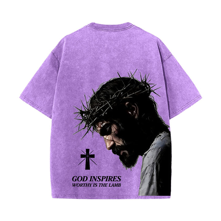 Christianartworkshop T-shirt unisexe délavé « Jésus plein de foi avec couronne d'épines » - image 22