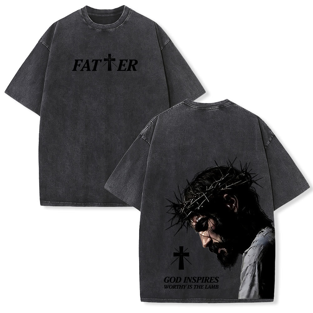 Christianartworkshop T-shirt unisexe délavé « Jésus plein de foi avec couronne d'épines » - Noir - 5XL - image 3