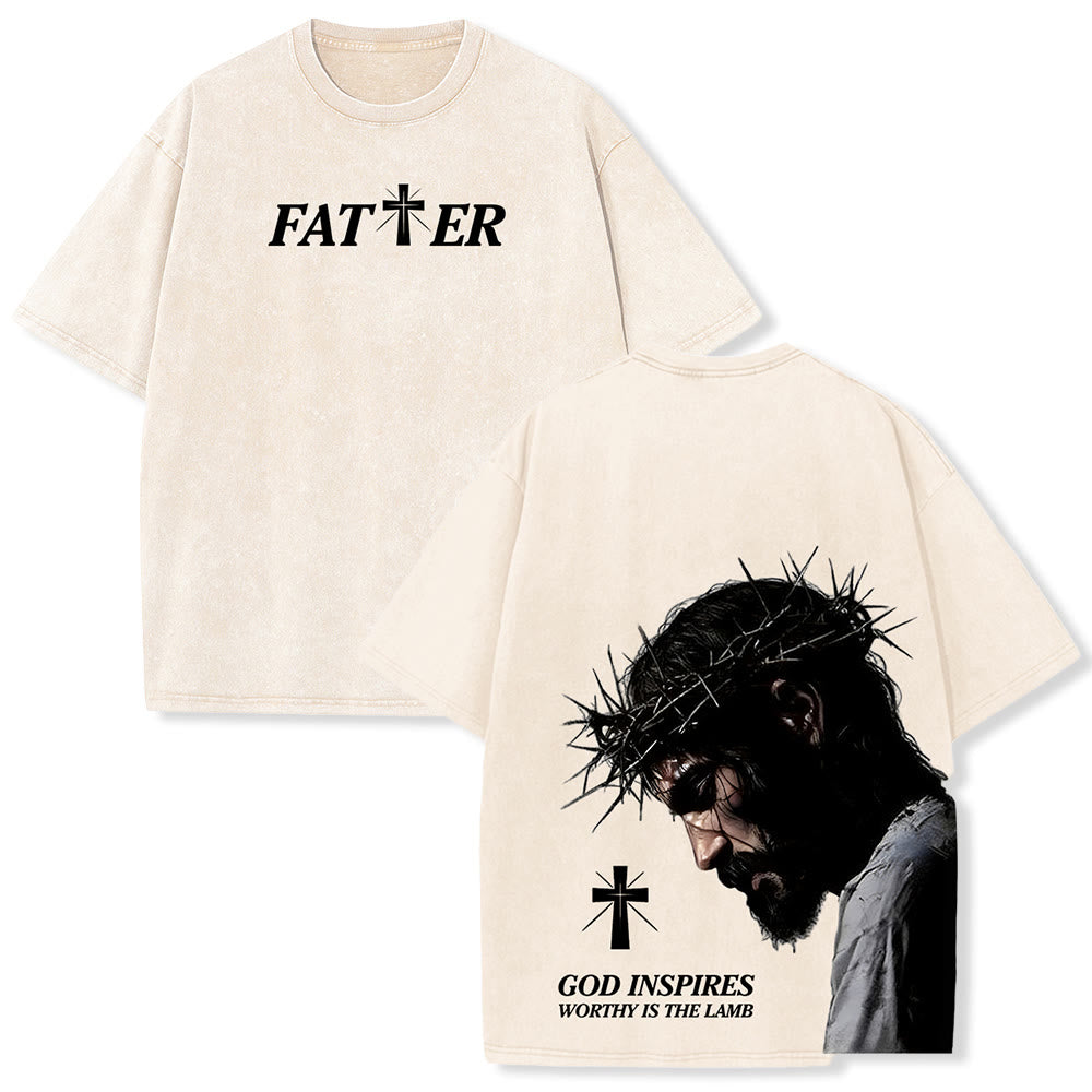 Christianartworkshop T-shirt unisexe délavé « Jésus plein de foi avec couronne d'épines » - Beige - 5XL - image 15