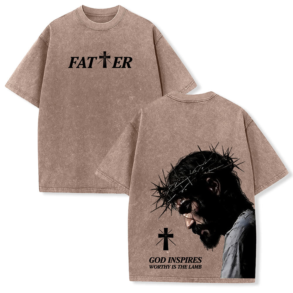 Christianartworkshop T-shirt unisexe délavé « Jésus plein de foi avec couronne d'épines » - Brun - 5XL - image 12