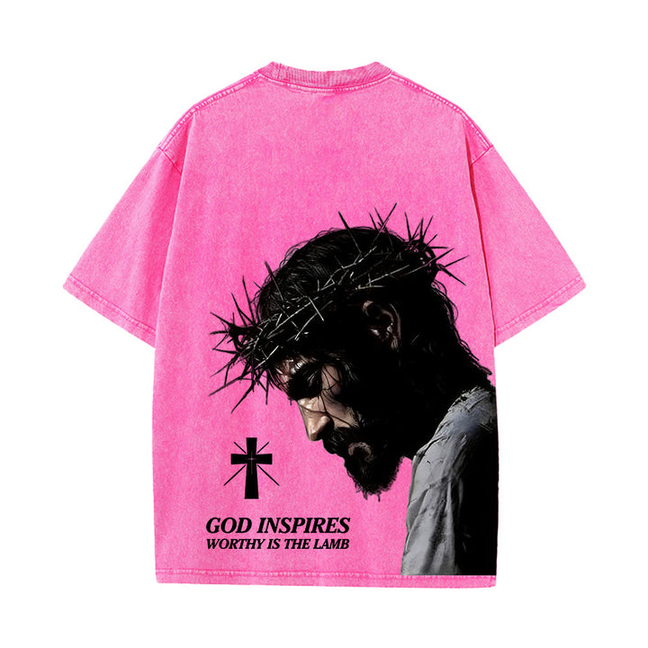 Christianartworkshop T-shirt unisexe délavé « Jésus plein de foi avec couronne d'épines » - image 25