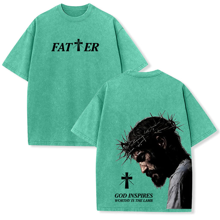 Christianartworkshop T-shirt unisexe délavé « Jésus plein de foi avec couronne d'épines » - Vert - 5XL - image 6
