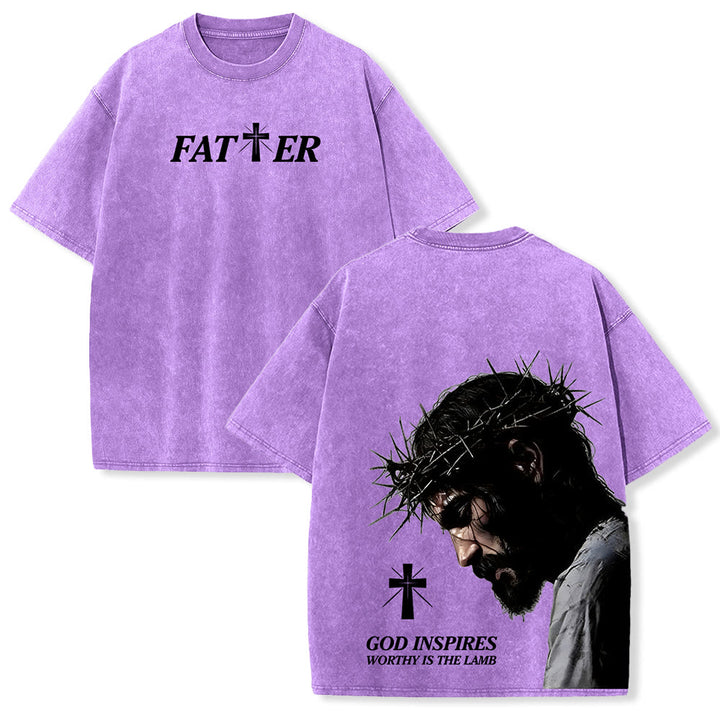 Christianartworkshop T-shirt unisexe délavé « Jésus plein de foi avec couronne d'épines » - Violet - 5XL - image 21