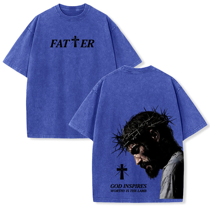 Christianartworkshop T-shirt unisexe délavé « Jésus plein de foi avec couronne d'épines » - Bleu - 5XL - image 18