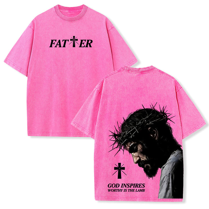 Christianartworkshop T-shirt unisexe délavé « Jésus plein de foi avec couronne d'épines » - Rose - 5XL - image 24