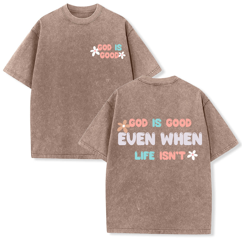 Christianartworkshop T-shirt unisexe délavé « Dieu est bon même quand la vie ne l'est pas » - Brun - 5XL - image 15