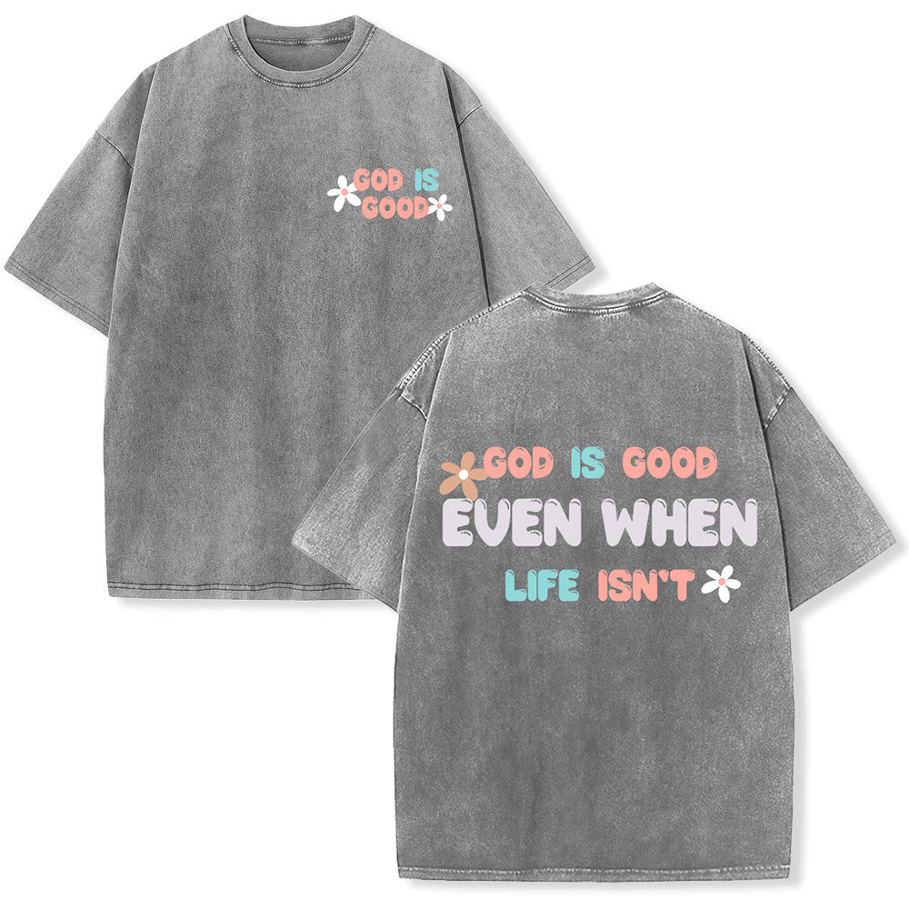 Christianartworkshop T-shirt unisexe délavé « Dieu est bon même quand la vie ne l'est pas » - Gris - 5XL - image 6