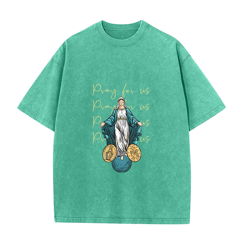 Christianartworkshop T-shirt unisexe délavé « Priez pour nous, Vierge Marie » - Vert - 5XL - image 3