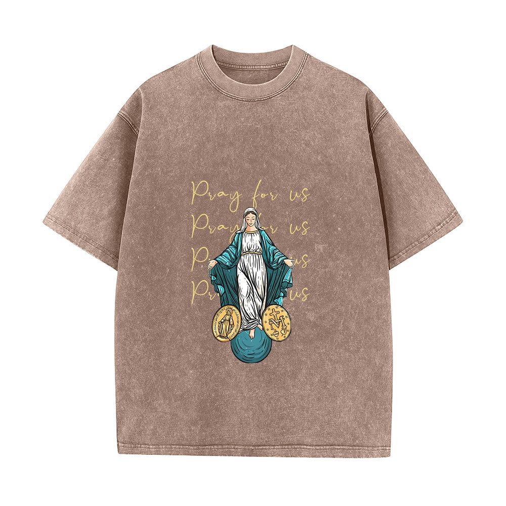 Christianartworkshop T-shirt unisexe délavé « Priez pour nous, Vierge Marie » - Brun - 5XL - image 0
