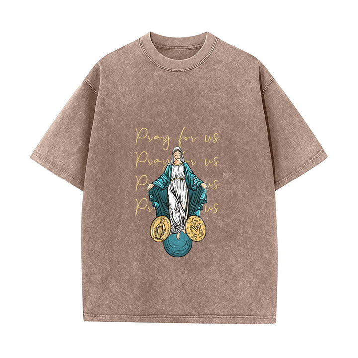 Christianartworkshop T-shirt unisexe délavé « Priez pour nous, Vierge Marie » - Brun - 5XL - image 0