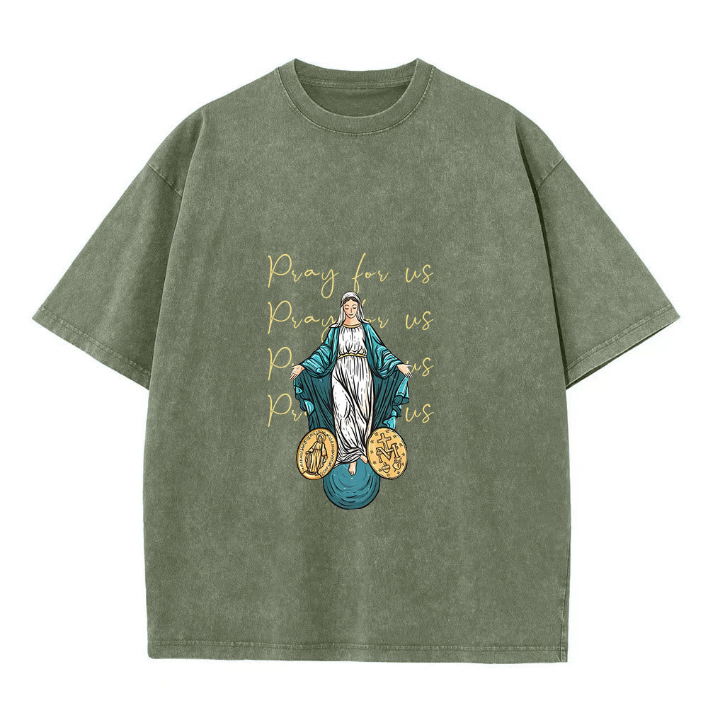 Christianartworkshop T-shirt unisexe délavé « Priez pour nous, Vierge Marie » - Vert armée - 5XL - image 4