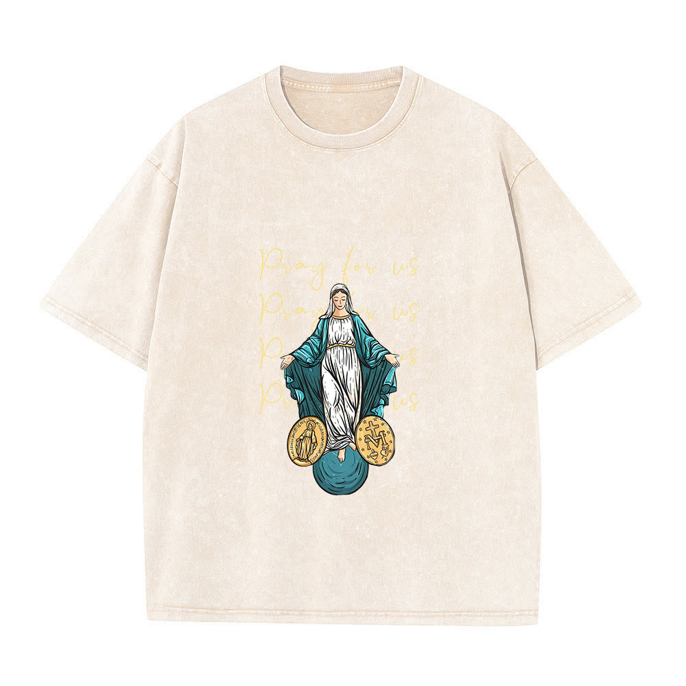 Christianartworkshop T-shirt unisexe délavé « Priez pour nous, Vierge Marie » - Beige - 5XL - image 5