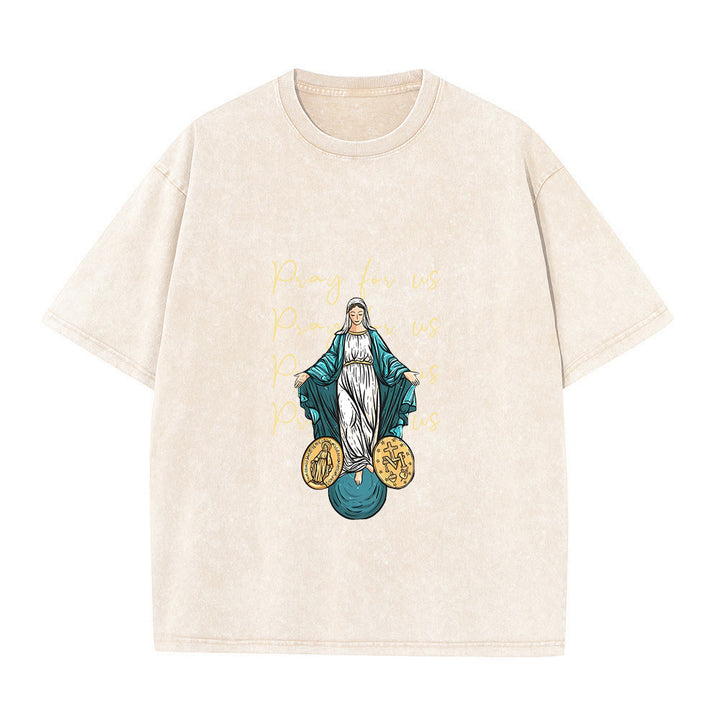Christianartworkshop T-shirt unisexe délavé « Priez pour nous, Vierge Marie » - Beige - 5XL - image 5