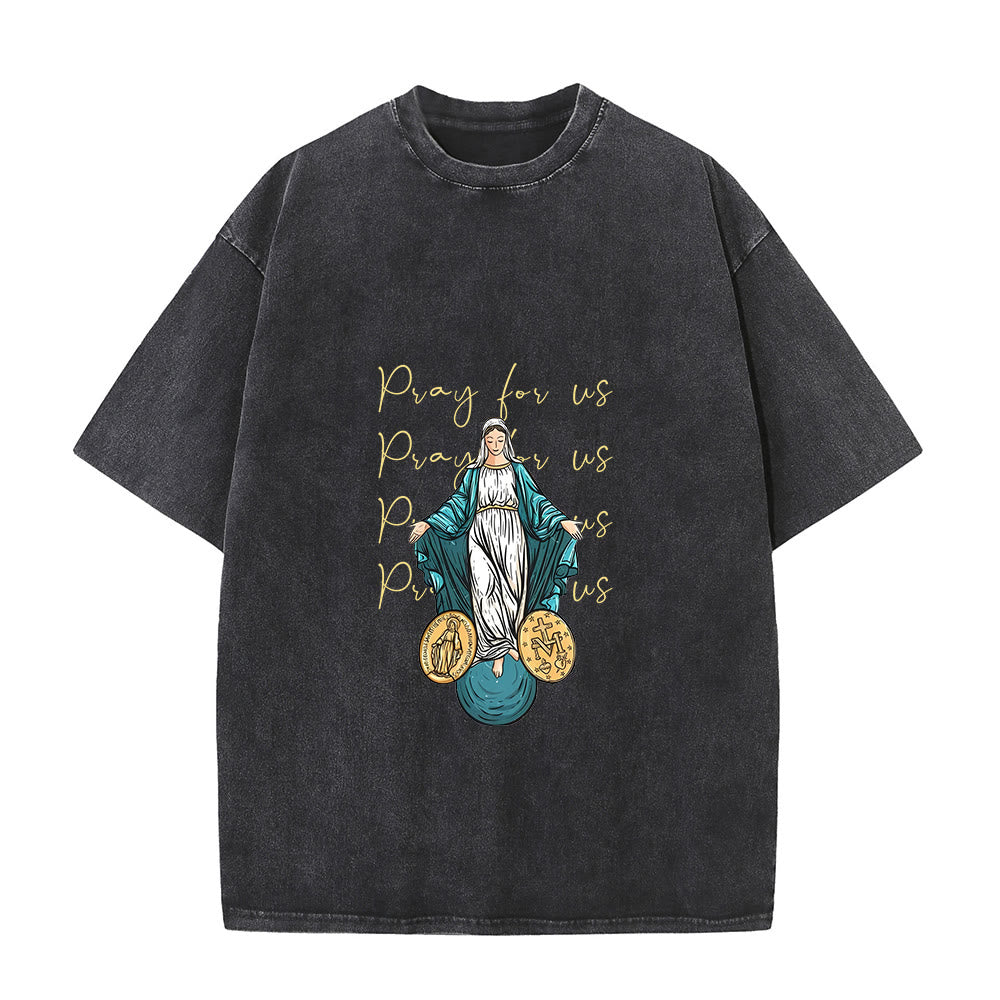 Christianartworkshop T-shirt unisexe délavé « Priez pour nous, Vierge Marie » - Noir - 5XL - image 1