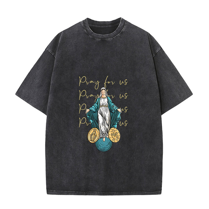 Christianartworkshop T-shirt unisexe délavé « Priez pour nous, Vierge Marie » - Noir - 5XL - image 1