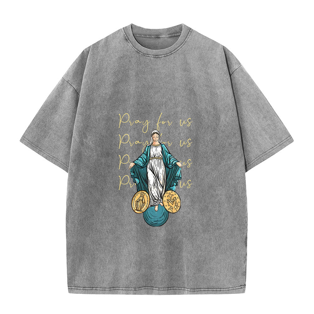 Christianartworkshop T-shirt unisexe délavé « Priez pour nous, Vierge Marie » - Gris - 5XL - image 2