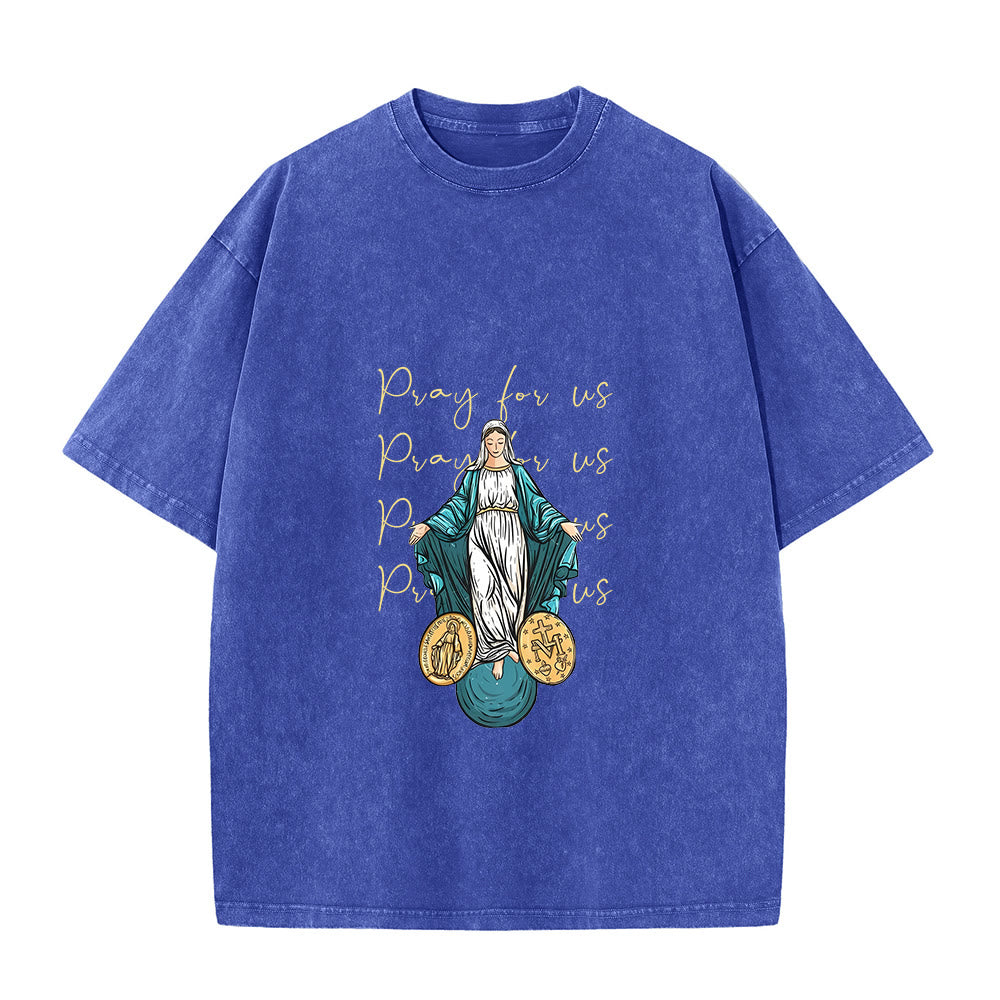 Christianartworkshop T-shirt unisexe délavé « Priez pour nous, Vierge Marie » - Bleu - 5XL - image 6