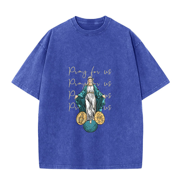 Christianartworkshop T-shirt unisexe délavé « Priez pour nous, Vierge Marie » - Bleu - 5XL - image 6
