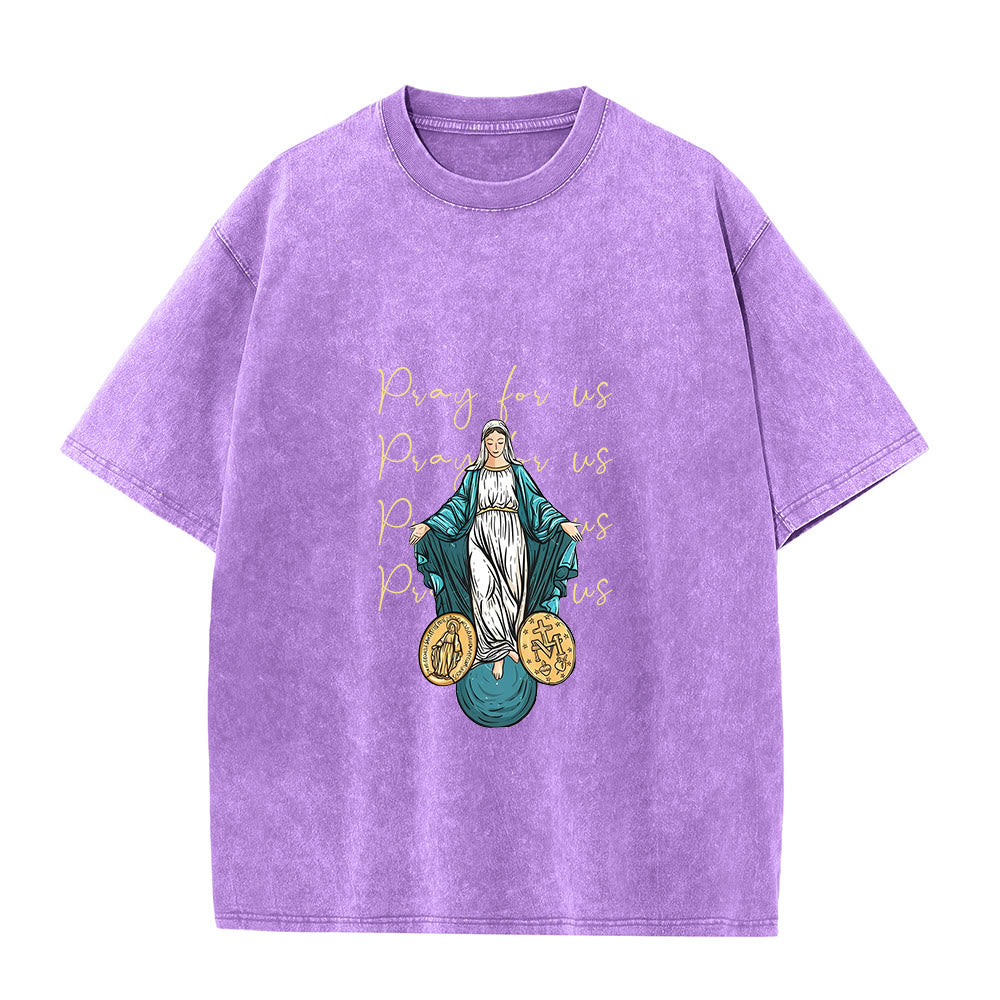 Christianartworkshop T-shirt unisexe délavé « Priez pour nous, Vierge Marie » - Violet - 5XL - image 7