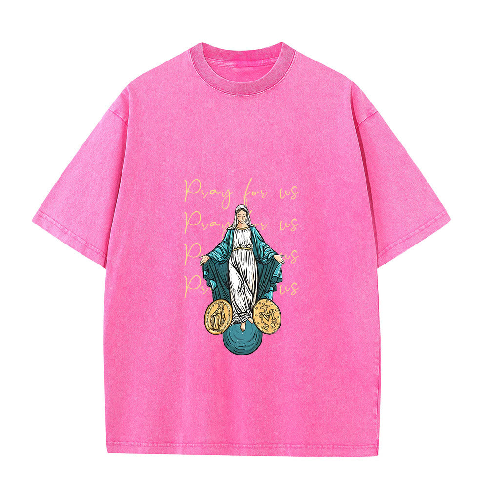 Christianartworkshop T-shirt unisexe délavé « Priez pour nous, Vierge Marie » - Rose - 5XL - image 8
