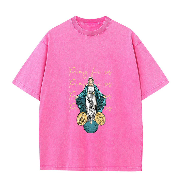 Christianartworkshop T-shirt unisexe délavé « Priez pour nous, Vierge Marie » - Rose - 5XL - image 8