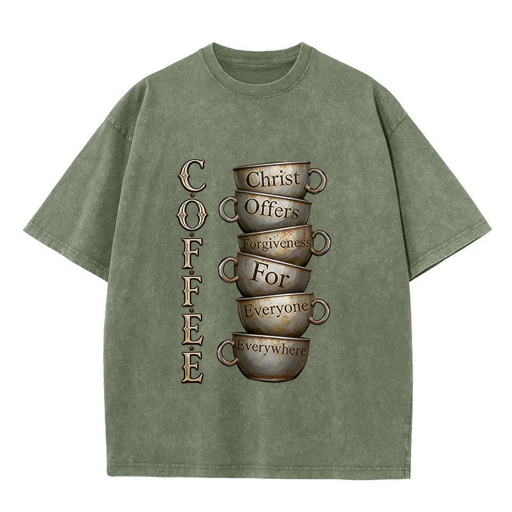 Christianartworkshop T-shirt unisexe délavé COFFEE Christ offre le pardon - Vert armée - 5XL - image 4