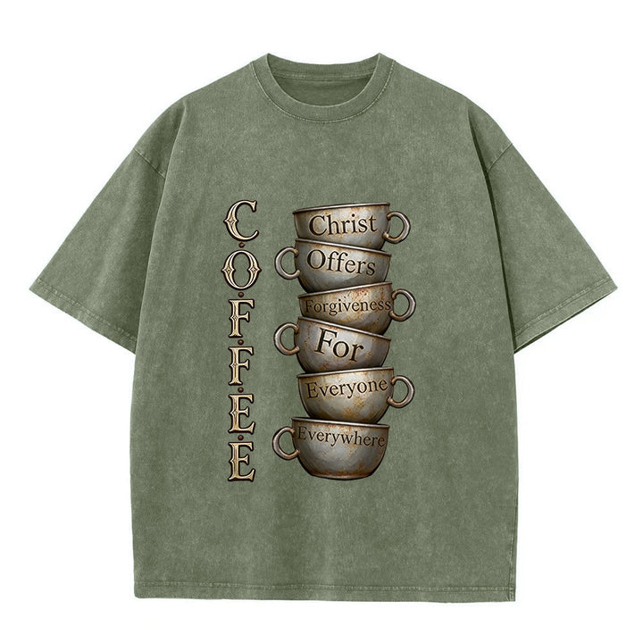 Christianartworkshop T-shirt unisexe délavé COFFEE Christ offre le pardon - Vert armée - 5XL - image 4