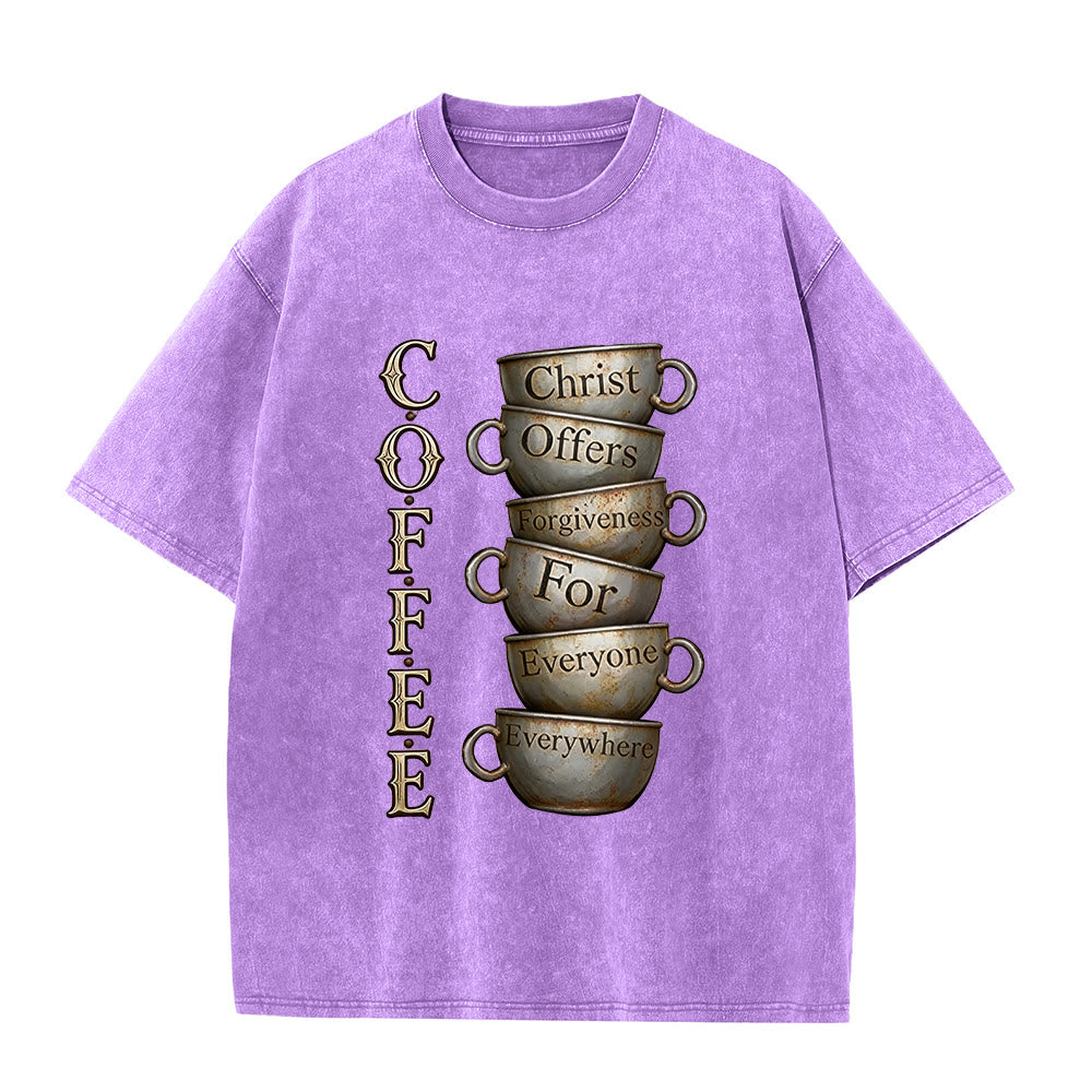 Christianartworkshop T-shirt unisexe délavé COFFEE Christ offre le pardon - Violet - 5XL - image 7