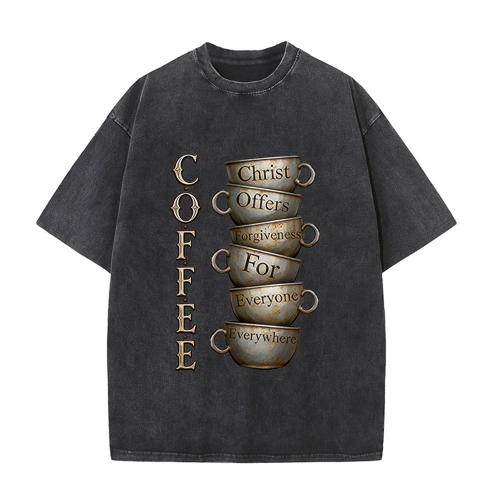 Christianartworkshop T-shirt unisexe délavé COFFEE Christ offre le pardon - Noir - 5XL - image 1