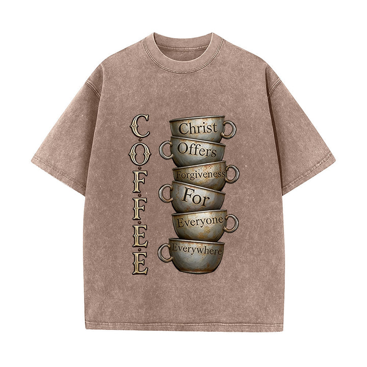 Christianartworkshop T-shirt unisexe délavé COFFEE Christ offre le pardon - Brun - 5XL - image 0