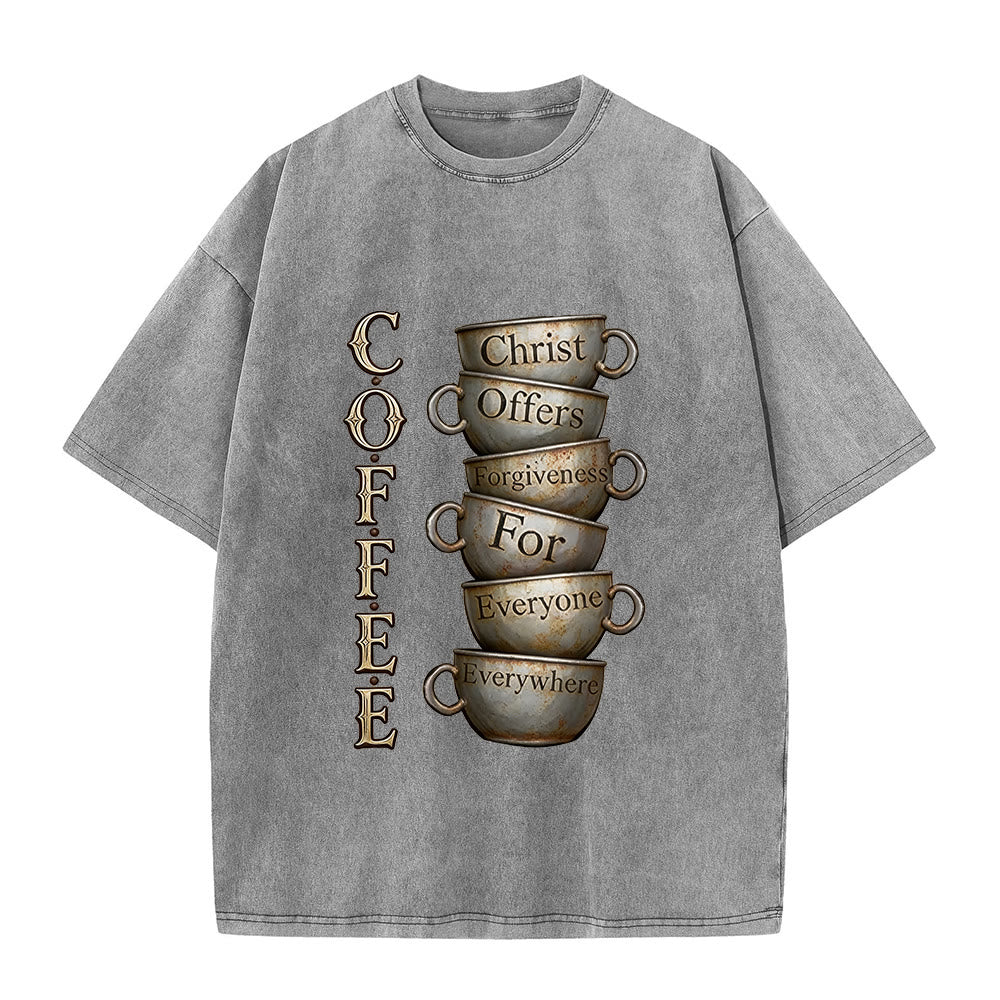 Christianartworkshop T-shirt unisexe délavé COFFEE Christ offre le pardon - Gris - 5XL - image 2