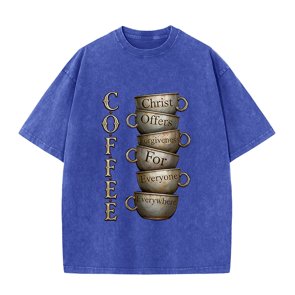 Christianartworkshop T-shirt unisexe délavé COFFEE Christ offre le pardon - Bleu - 5XL - image 6