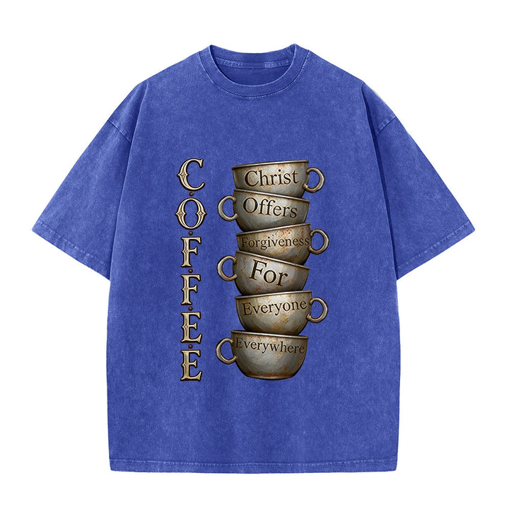 Christianartworkshop T-shirt unisexe délavé COFFEE Christ offre le pardon - Bleu - 5XL - image 6