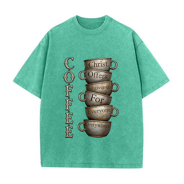 Christianartworkshop T-shirt unisexe délavé COFFEE Christ offre le pardon - Vert - 5XL - image 3