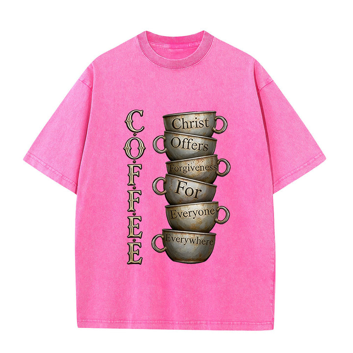 Christianartworkshop T-shirt unisexe délavé COFFEE Christ offre le pardon - Rose - 5XL - image 8