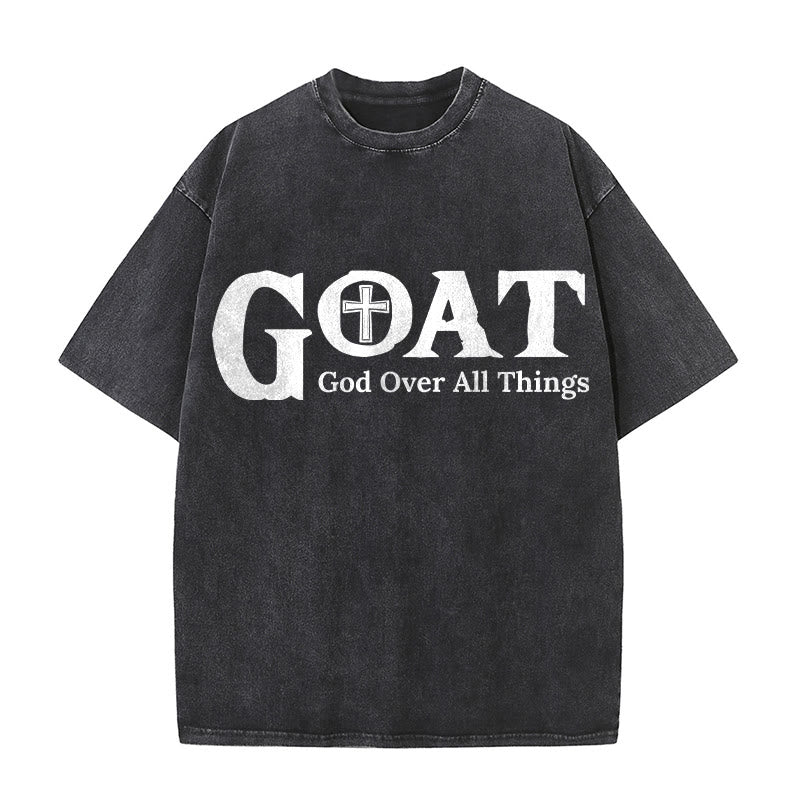 Christianartworkshop T-shirt unisexe délavé GOAT God Over All Things - Noir - 5XL - image 0