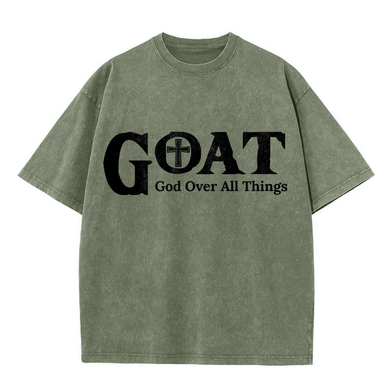 Christianartworkshop T-shirt unisexe délavé GOAT God Over All Things - Vert armée - 5XL - image 3