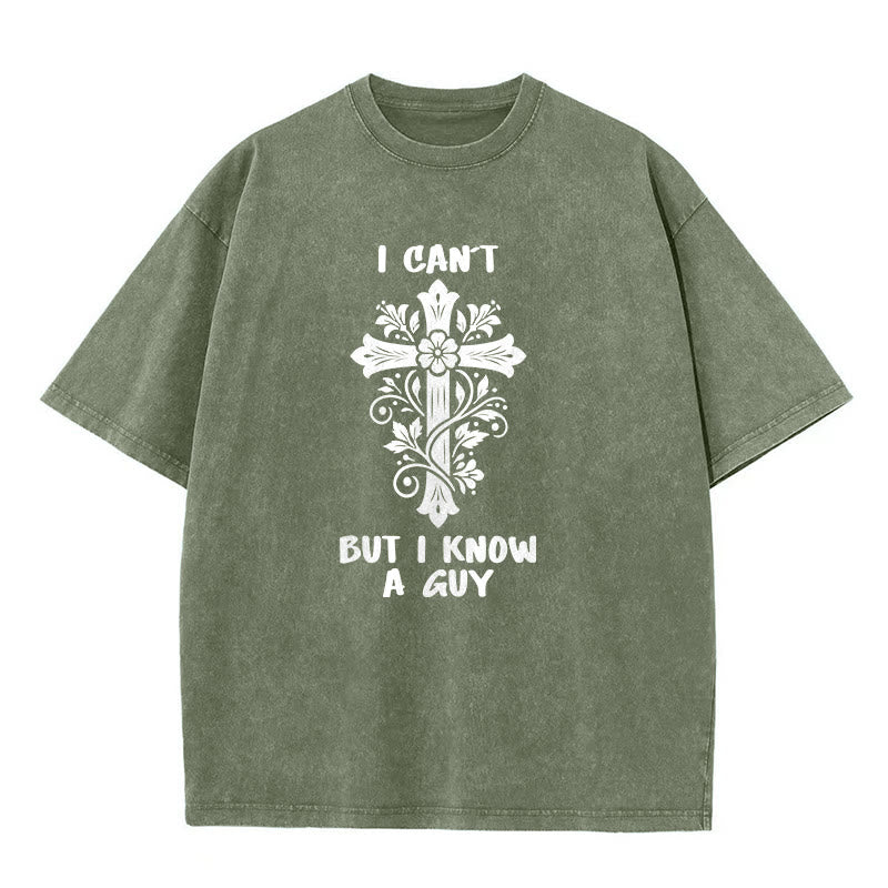 Christianartworkshop T-shirt unisexe délavé à motif floral croisé « Je ne peux pas, mais je connais un gars » - Vert armée - 5XL - image 4