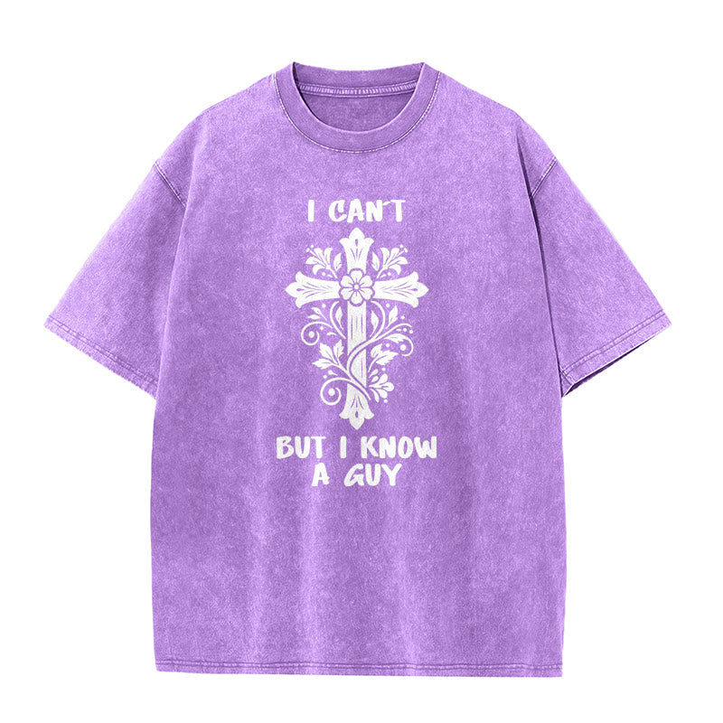Christianartworkshop T-shirt unisexe délavé à motif floral croisé « Je ne peux pas, mais je connais un gars » - Violet - 5XL - image 7