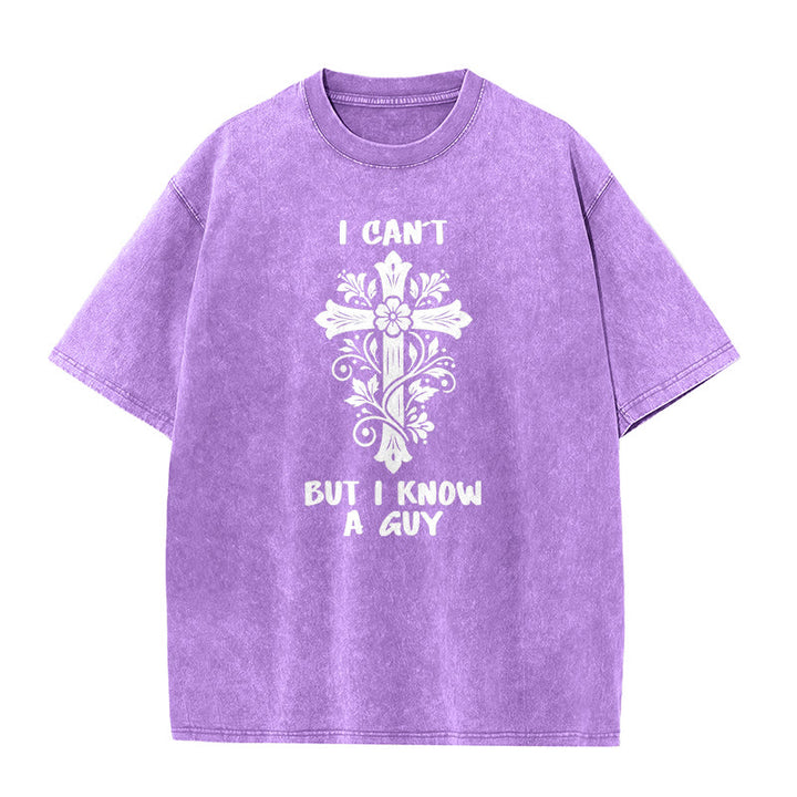 Christianartworkshop T-shirt unisexe délavé à motif floral croisé « Je ne peux pas, mais je connais un gars » - Violet - 5XL - image 7