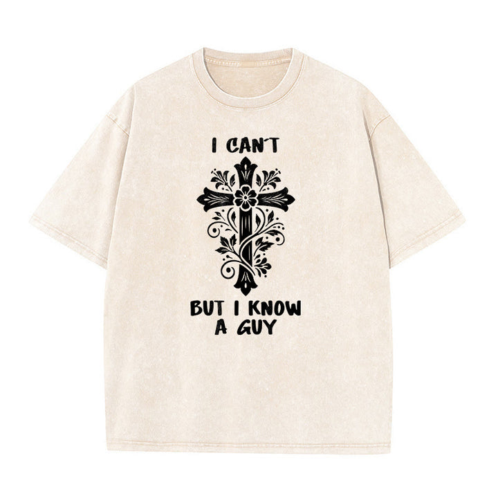 Christianartworkshop T-shirt unisexe délavé à motif floral croisé « Je ne peux pas, mais je connais un gars » - Beige - 5XL - image 0