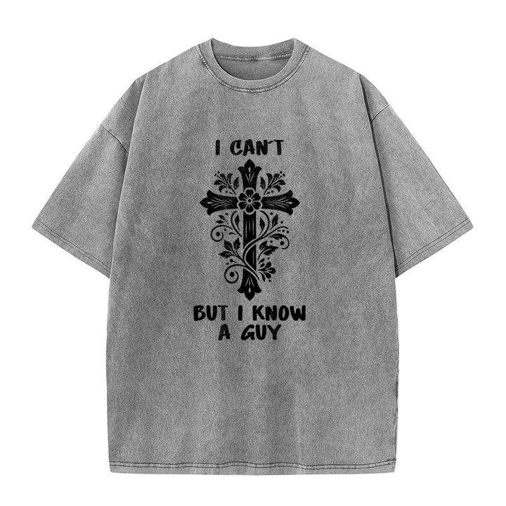 Christianartworkshop T-shirt unisexe délavé à motif floral croisé « Je ne peux pas, mais je connais un gars » - Gris - 5XL - image 2