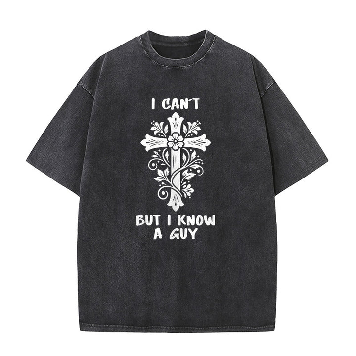 Christianartworkshop T-shirt unisexe délavé à motif floral croisé « Je ne peux pas, mais je connais un gars » - Noir - 5XL - image 1