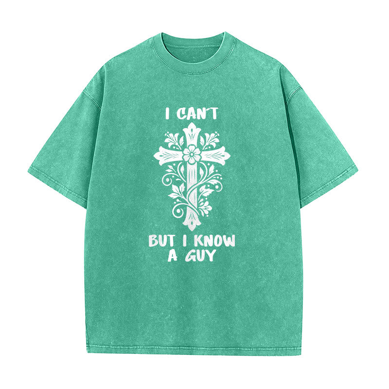 Christianartworkshop T-shirt unisexe délavé à motif floral croisé « Je ne peux pas, mais je connais un gars » - Vert - 5XL - image 3