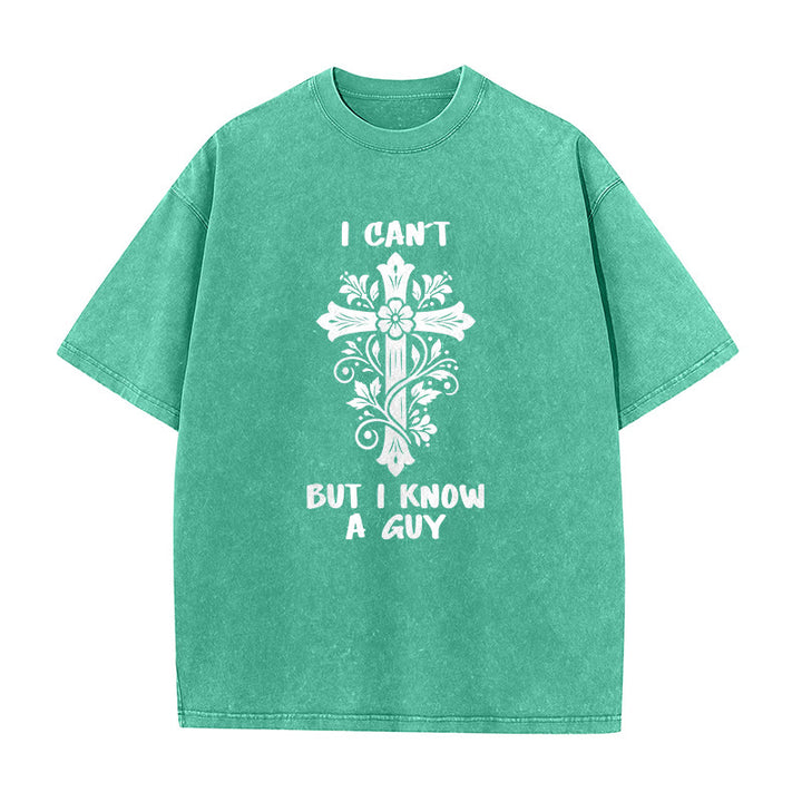Christianartworkshop T-shirt unisexe délavé à motif floral croisé « Je ne peux pas, mais je connais un gars » - Vert - 5XL - image 3