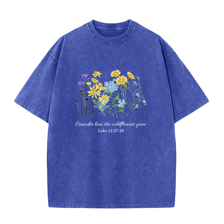 Christianartworkshop T-shirt unisexe délavé « Considérez comment poussent les fleurs sauvages » - Bleu - 5XL - image 7