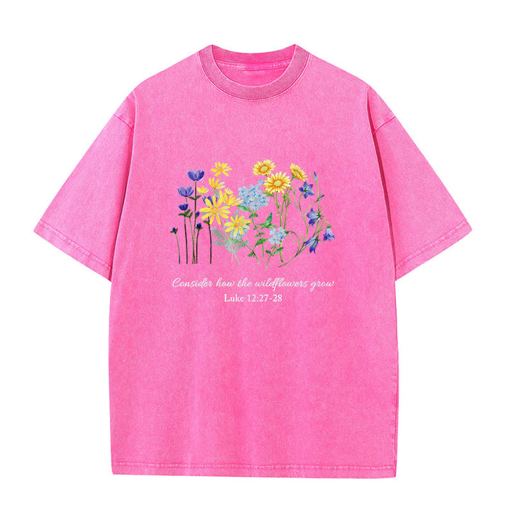 Christianartworkshop T-shirt unisexe délavé « Considérez comment poussent les fleurs sauvages » - Rose - 5XL - image 8
